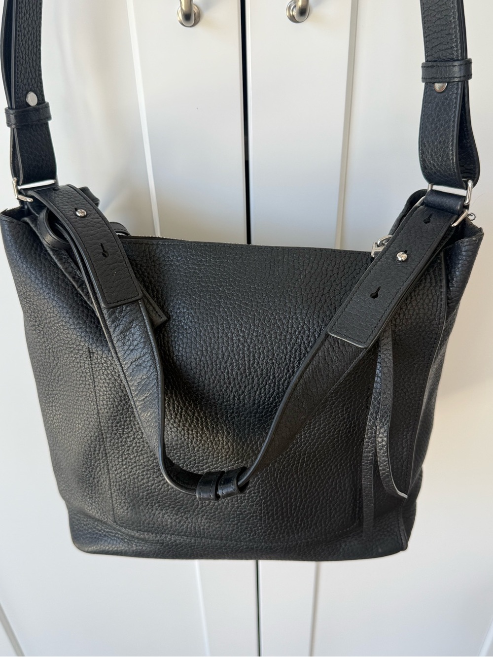 All Saints Black Pebbled Leather Messenger Bag